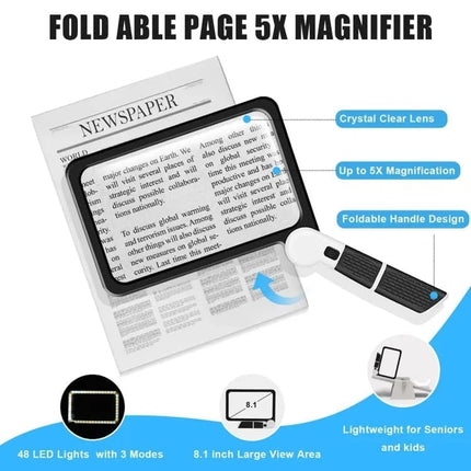 5X Magnifying Glass with 48 LED Lights, 3 Modes for Reading.