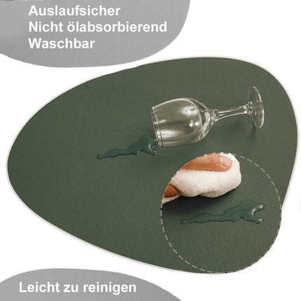 4-Pack Faux Leather Placemats Waterproof Non-Slip Easy-to-Dry Double-Sided, Green.