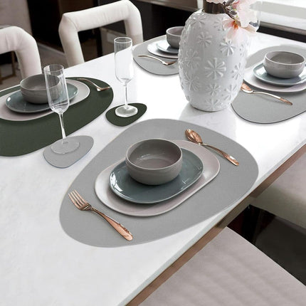 4-Pack Faux Leather Placemats Waterproof Non-Slip Easy-to-Dry Double-Sided, Green.