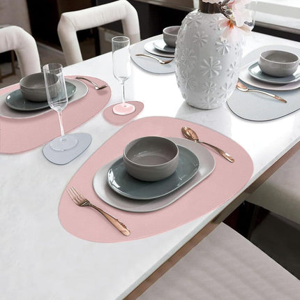 4-Pack Faux Leather Placemats Waterproof Non-Slip Easy-to-Dry Double-Sided, Pink, 12x18 Inches.