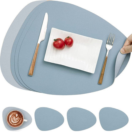 4-Pack Faux Leather Placemats Waterproof Non-Slip Easy-to-Dry Double-Sided, Blue.