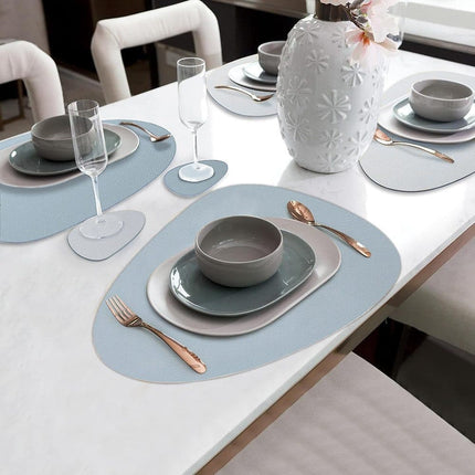 4-Pack Faux Leather Placemats Waterproof Non-Slip Easy-to-Dry Double-Sided, Blue.