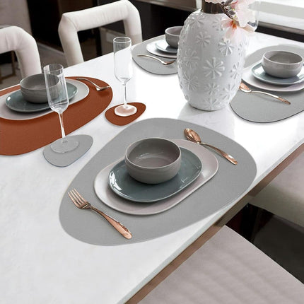 4-Pack Faux Leather Placemats Waterproof Non-Slip Easy-to-Dry Double-Sided, Brown.