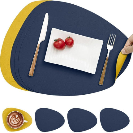 4-Pack Faux Leather Placemats Waterproof Non-Slip Easy-to-Dry Double-Sided, Dark Blue.