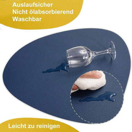 4-Pack Faux Leather Placemats Waterproof Non-Slip Easy-to-Dry Double-Sided, Dark Blue.