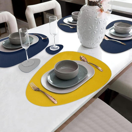 4-Pack Faux Leather Placemats Waterproof Non-Slip Easy-to-Dry Double-Sided, Dark Blue.