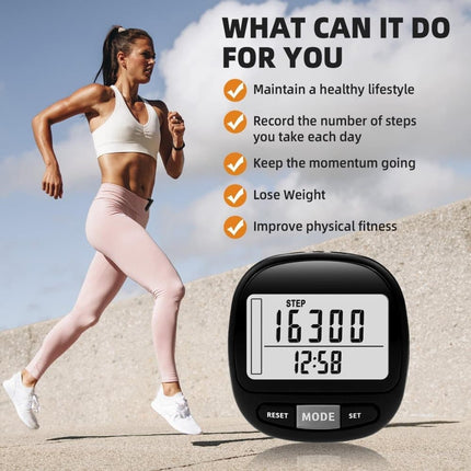 1 Pack 3D Pedometer with Large Display and Removable Clip, Steps Distance Calories Tracker for Running Walking.