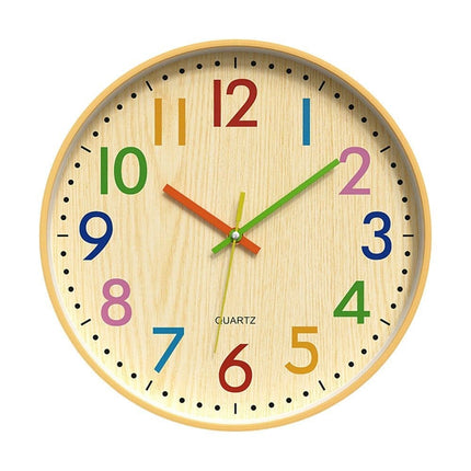 30 cm Silent Wall Clock for Kids Room Bedroom Kitchen, Colorful Learning Analog Clock, 30 cm.