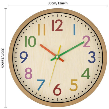 30 cm Silent Wall Clock for Kids Room Bedroom Kitchen, Colorful Learning Analog Clock, 30 cm.