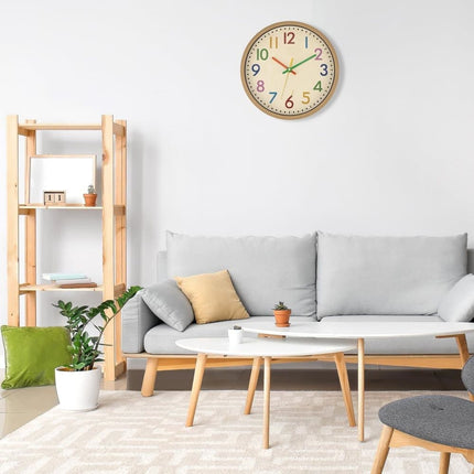 30 cm Silent Wall Clock for Kids Room Bedroom Kitchen, Colorful Learning Analog Clock, 30 cm.