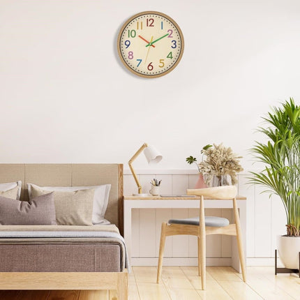 30 cm Silent Wall Clock for Kids Room Bedroom Kitchen, Colorful Learning Analog Clock, 30 cm.