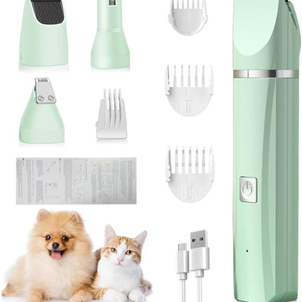 4-in-1 Dog Trimmer Cordless with Nail Drill and 7 Accessories for Thick Fur, Quiet Silent, Compatible with All Breeds, Blue.