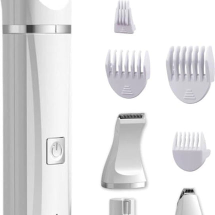 4-in-1 Cordless Dog Trimmer for Thick Fur with Nail Drill, 7 Accessories, Quiet and Silent, White, Compatible with All Dog Breeds.