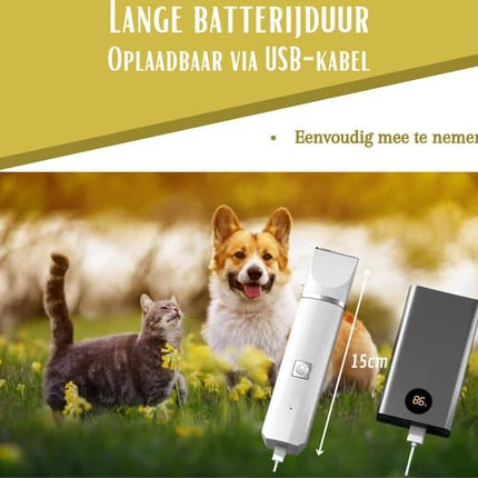 4-in-1 Cordless Dog Trimmer for Thick Fur with Nail Drill, 7 Accessories, Quiet and Silent, White, Compatible with All Dog Breeds.