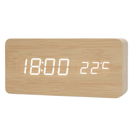 Digital LED Alarm Clock with USB Charger, Silent Wooden Design for Bedrooms and Travel, 12/24h LCD Display, Wood.