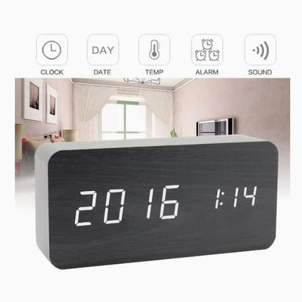 Digital LED Alarm Clock with USB Charger, Silent Wooden Design for Bedrooms and Travel, 12/24h LCD Display, Wood.