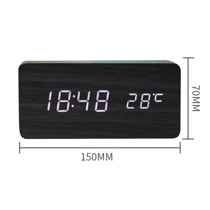 Digital LED Alarm Clock with USB Charger, Silent Wooden Clock for Bedrooms and Travel, 12/24h LCD Display, White.
