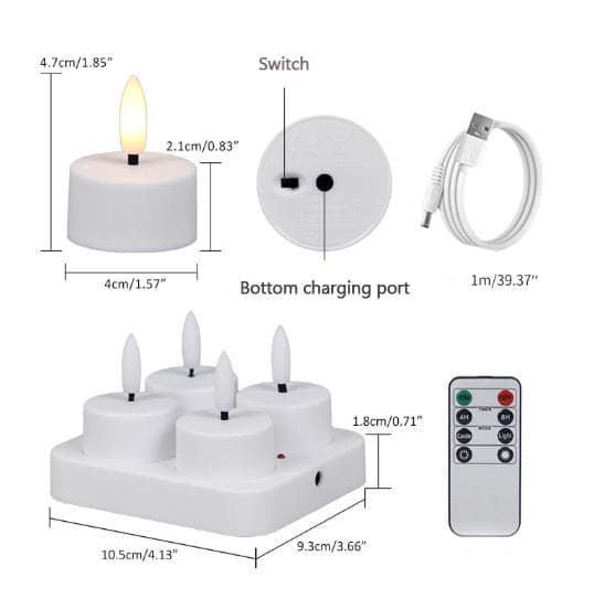 4 Rechargeable LED Heat Lights with Remote and Timer, Compatible with Oral-B and Philips, Includes Charging Station.