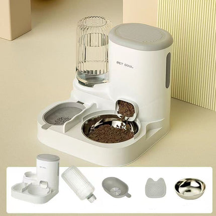 2-in-1 Automatic Cat Feeder and Water Dispenser for Pets, Compatible with Cats and Dogs, Gray.
