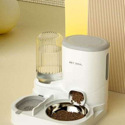 2-in-1 Automatic Cat Feeder and Water Dispenser for Pets, Compatible with Cats and Dogs, Gray.