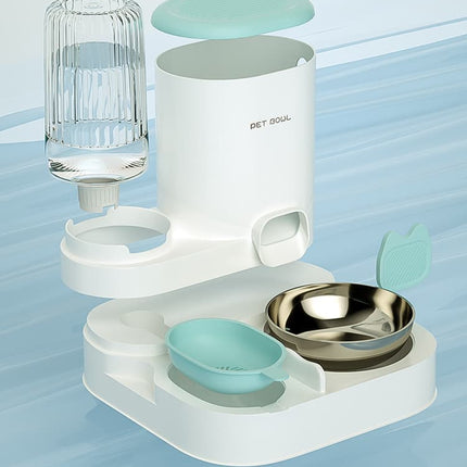 2-in-1 Automatic Cat Feeder and Water Dispenser for Pets, Compatible with Cats and Dogs, Gray.