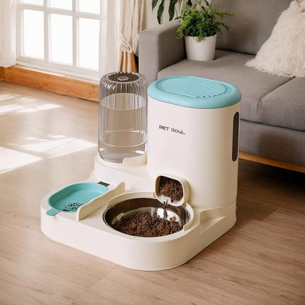 2-in-1 Automatic Cat Feeder and Water Dispenser for Pets, Compatible with Cats and Dogs, Blue.