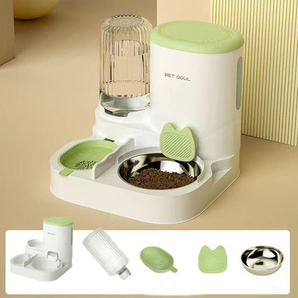 2-in-1 Automatic Cat Feeder and Water Dispenser for Pets, Compatible with Cats and Dogs, Green.