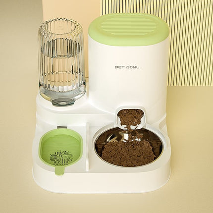 2-in-1 Automatic Cat Feeder and Water Dispenser for Pets, Compatible with Cats and Dogs, Green.