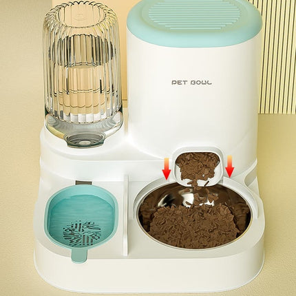 2-in-1 Automatic Cat Feeder and Water Dispenser for Pets, Compatible with Cats and Dogs, Green.