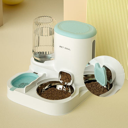 2-in-1 Automatic Cat Feeder and Water Dispenser for Pets, Compatible with Cats and Dogs, Green.