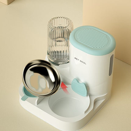 2-in-1 Automatic Cat Feeder and Water Dispenser for Pets, Compatible with Cats and Dogs, Yellow.