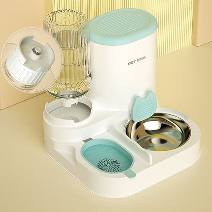 2-in-1 Automatic Cat Feeder and Water Dispenser for Pets, Compatible with Cats and Dogs, Yellow.