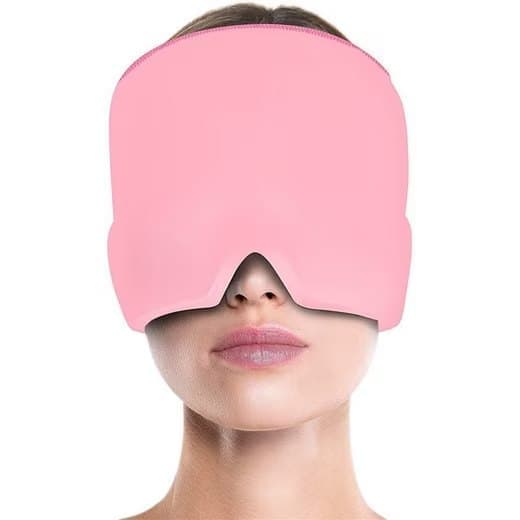 Cooling Migraine Cap with Gel Eye Mask for Headache Relief and Sleep Aid, Compatible with Oral-B, Pink.