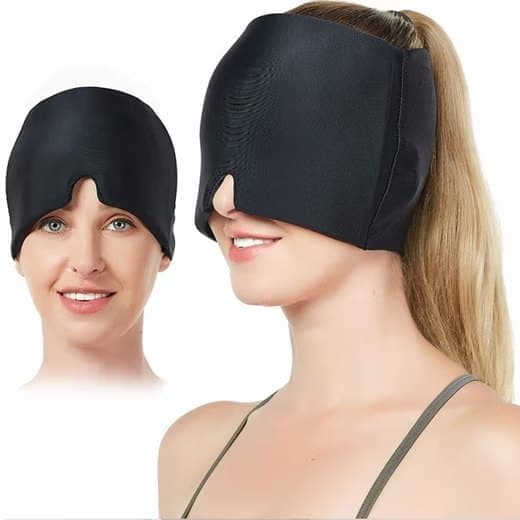 Cooling Migraine Cap with Gel Eye Mask for Headache Relief and Sleep Aid, Black, Compatible with Oral-B.