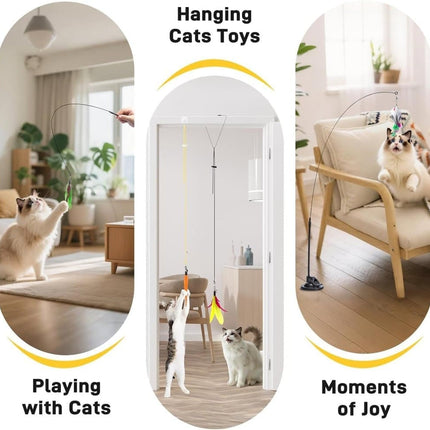 17PCS Cat Toy Set with Fishing Rod, Suction Cup, Feathers and Insects, Eco-Friendly Indoor Cat Toys.