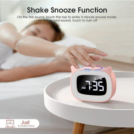 Digital LED Alarm Clock with Silent Operation, 5 Volume Levels, 5-Color Night Light, 18 Natural Sounds, Adjustable Brightness and Snooze Function, Pink.