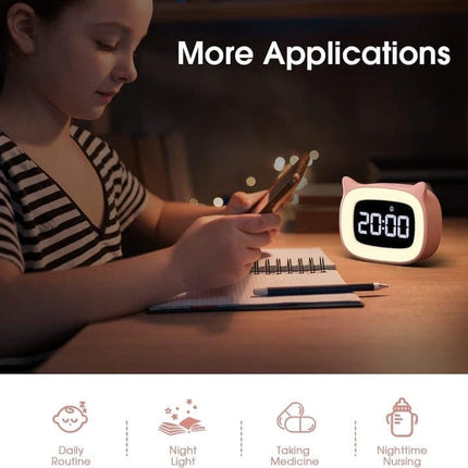 Digital LED Alarm Clock with Silent Operation, 5 Volume Levels, 5-Color Night Light, 18 Natural Sounds, Adjustable Brightness and Snooze Function, Pink.
