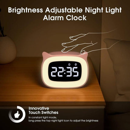 Digital LED Alarm Clock with Silent Operation, 5 Volume Levels, 5-Color Night Light, 18 Natural Sounds, Adjustable Brightness and Snooze Function, Pink.