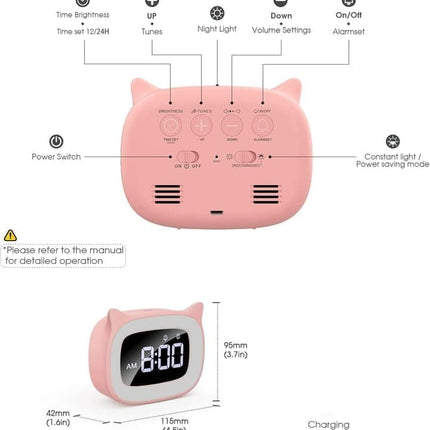 Digital LED Alarm Clock with Silent Operation, 5 Volume Levels, 5-Color Night Light, 18 Natural Sounds, Adjustable Brightness and Snooze Function, Pink.