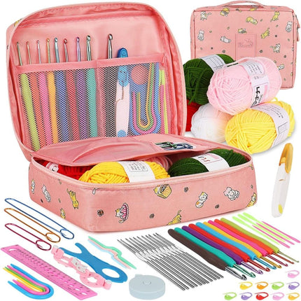 58-piece crochet hook set with ergonomic handles and yarn, includes crochet bag, 12cm.