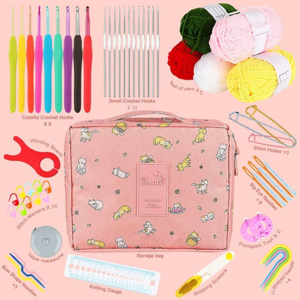 58-piece crochet hook set with ergonomic handles and yarn, includes crochet bag, 12cm.