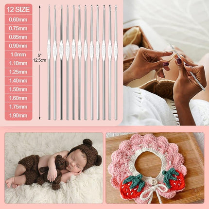 58-piece crochet hook set with ergonomic handles and yarn, includes crochet bag, 12cm.
