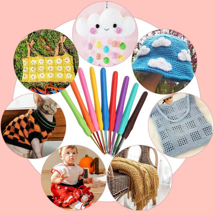 58-piece crochet hook set with ergonomic handles and yarn, includes crochet bag, 12cm.
