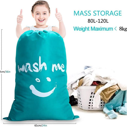 Foldable Laundry Bag for Travel, Large, Blue, Compatible with Dirty Clothes Storage.