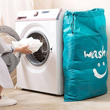 Foldable Laundry Bag for Travel, Large, Blue, Compatible with Dirty Clothes Storage.