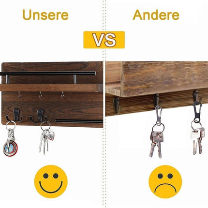 7-Hook Wall Mounted Wooden Key Holder with Storage Tray, 30 cm, for Hallway Corridor Bedroom & Office.