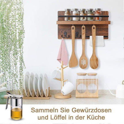 7-Hook Wall Mounted Wooden Key Holder with Storage Tray, 30 cm, for Hallway Corridor Bedroom & Office.