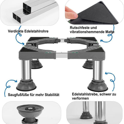 Non-slip washing machine base with vibration-damping legs, strong load-bearing capacity, 31-34cm.