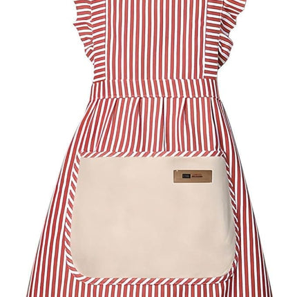 2-Pack Women's Cotton Linen Blend Kitchen Apron with Adjustable Straps and Lace Pocket, Pink.