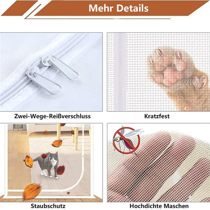 1pc Durable Cat-Repellent Zipper Door Curtain, Easy to Install Mesh Protects Against Cats and Pests, 100x210cm, White.